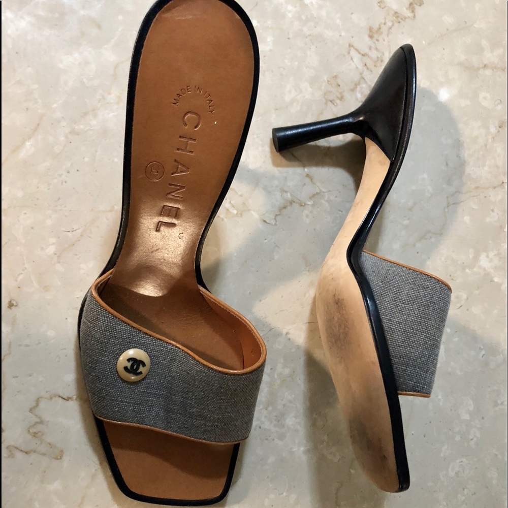 CHANEL Black and Gray Women's Sandals